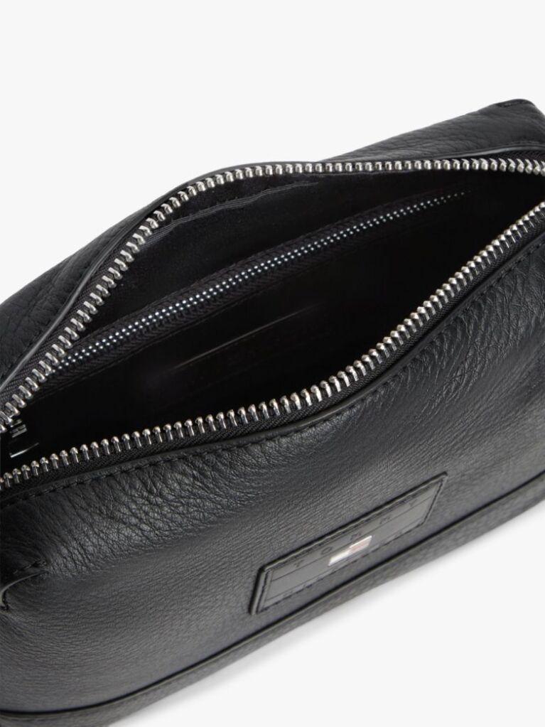 Black Pebble Grain Leather Crossbody Bag  Men