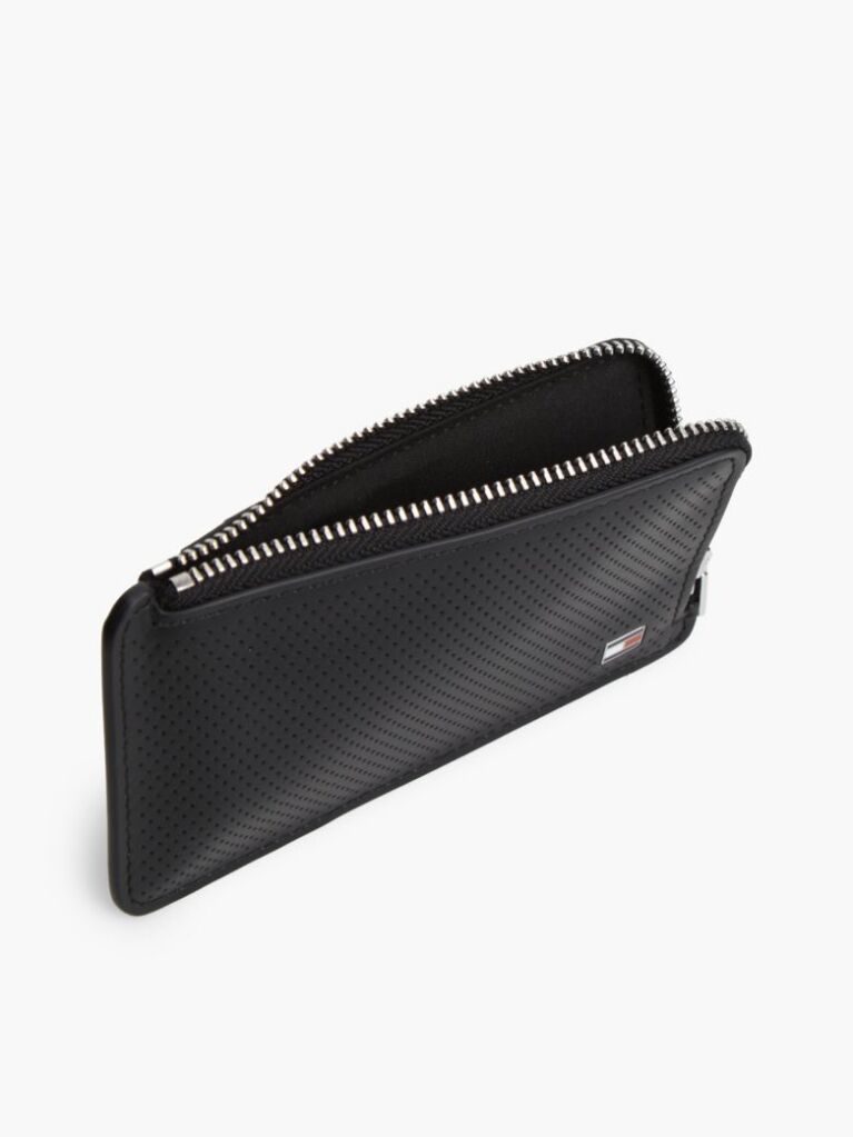Black Perforated Leather Zip-Around Wallet  Men