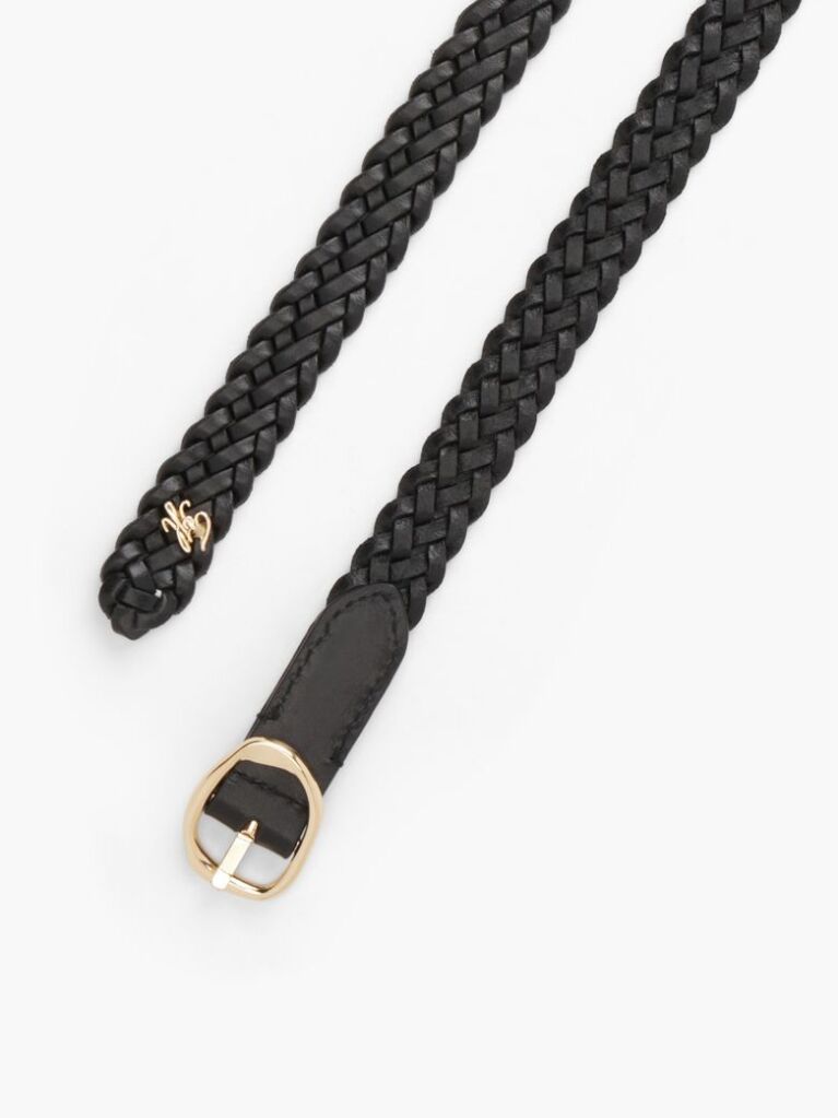 Black Sculpted Buckle Braided Leather Belt  Women