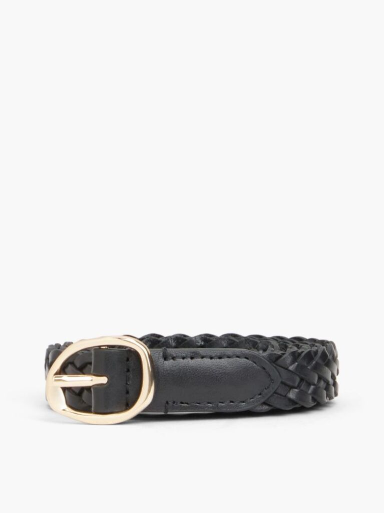 Black Sculpted Buckle Braided Leather Belt  Women
