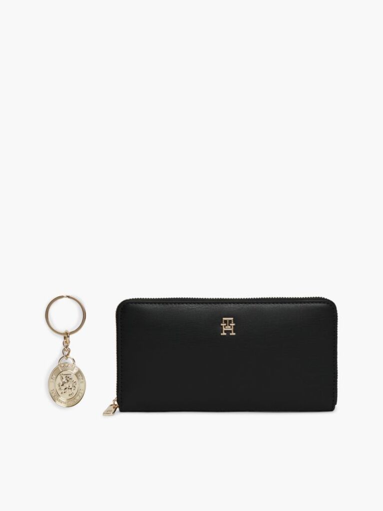 Black Zip-Around Wallet And Bag Charm Set  Women