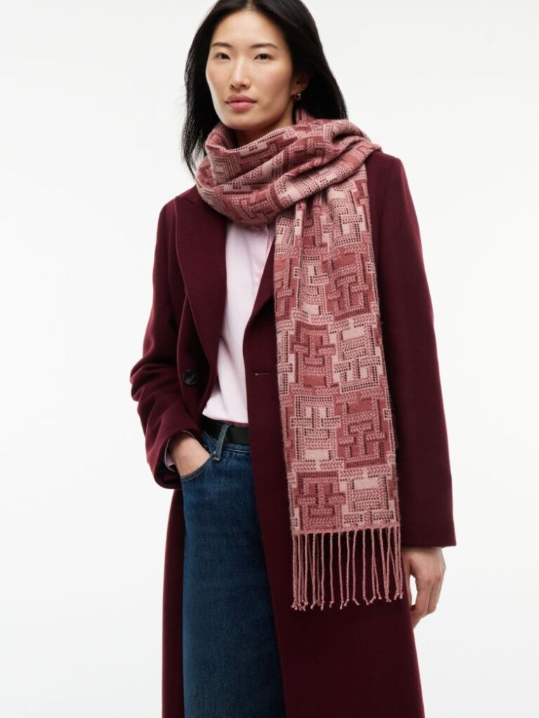 Pink TH Monogram Pure Wool Scarf  Women