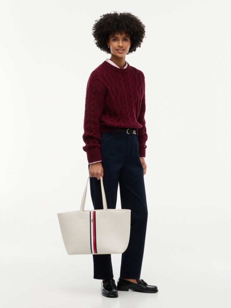 Beige Essential Corporate Global Stripe Tote Bag  Women