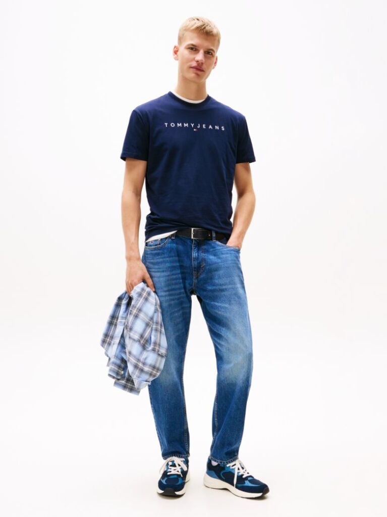 Μπλε T-Shirt Σε Κανονική Γραμμή Με Κεντητό Λογότυπο  Άνδρες