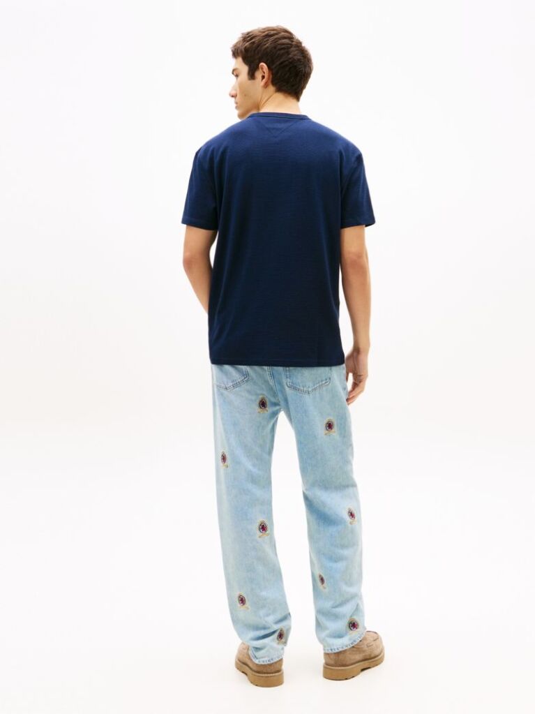 Μπλε Slim T-Shirt Με Waffle Πλέξη Και Λογότυπο  Άνδρες