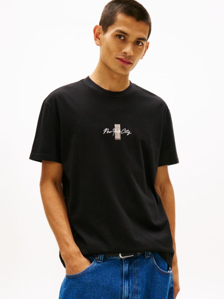 Μαύρο T-Shirt Με Κλασική Λαιμόκοψη Και Signature Κεντητό Λογότυπο  Άνδρες