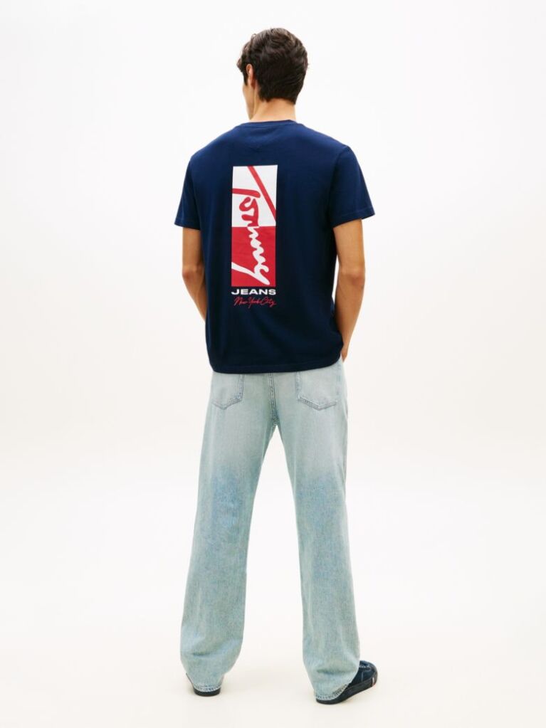 Μπλε T-Shirt Με Κλασική Λαιμόκοψη Και Signature Κεντητό Λογότυπο  Άνδρες