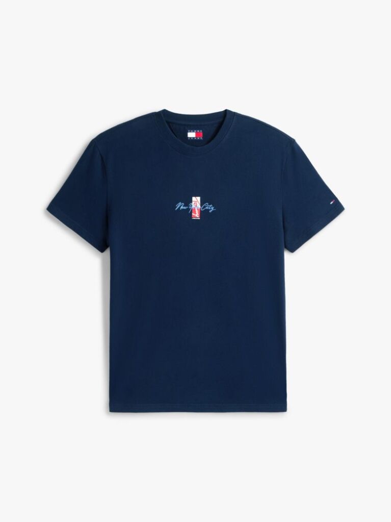 Μπλε T-Shirt Με Κλασική Λαιμόκοψη Και Signature Κεντητό Λογότυπο  Άνδρες