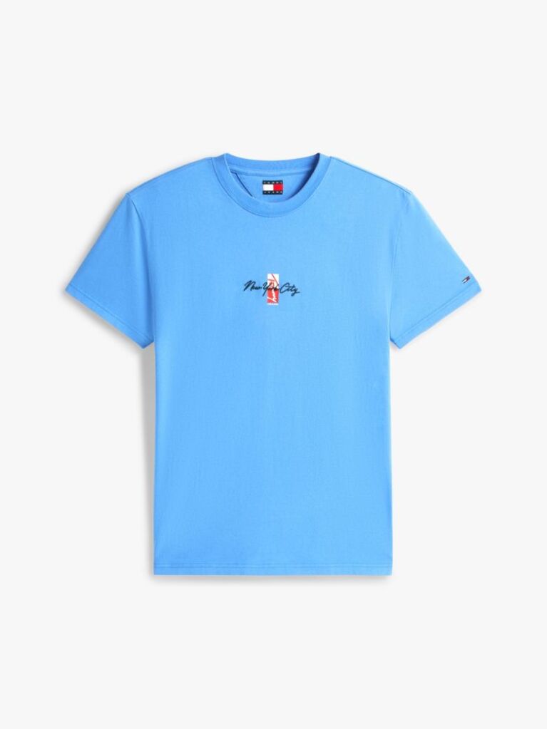 Μπλε T-Shirt Με Κλασική Λαιμόκοψη Και Signature Κεντητό Λογότυπο  Άνδρες