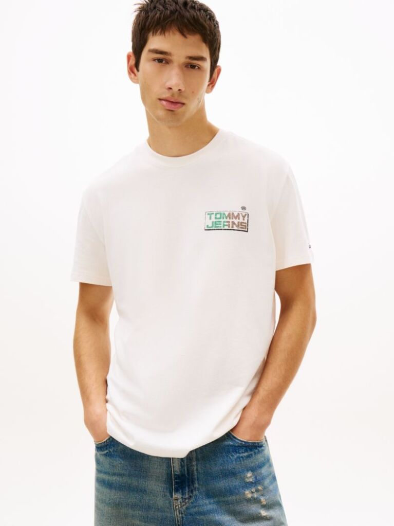 Μπεζ Άνετο Βαμβακερό T-Shirt Με Πίσω Λογότυπο  Άνδρες