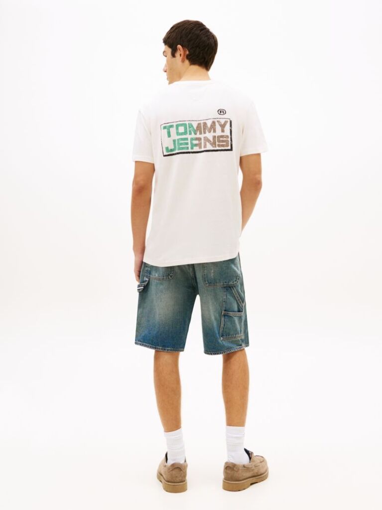 Μπεζ Άνετο Βαμβακερό T-Shirt Με Πίσω Λογότυπο  Άνδρες
