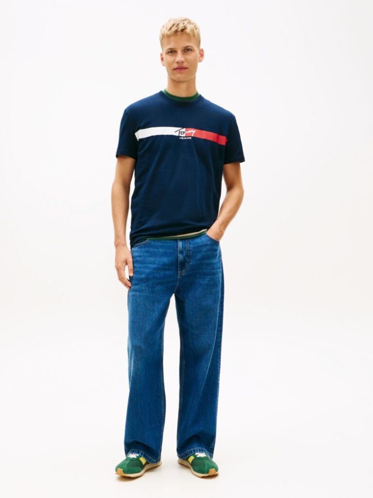 Μπλε Βαμβακερό T-Shirt Με Signature Λογότυπο  Άνδρες