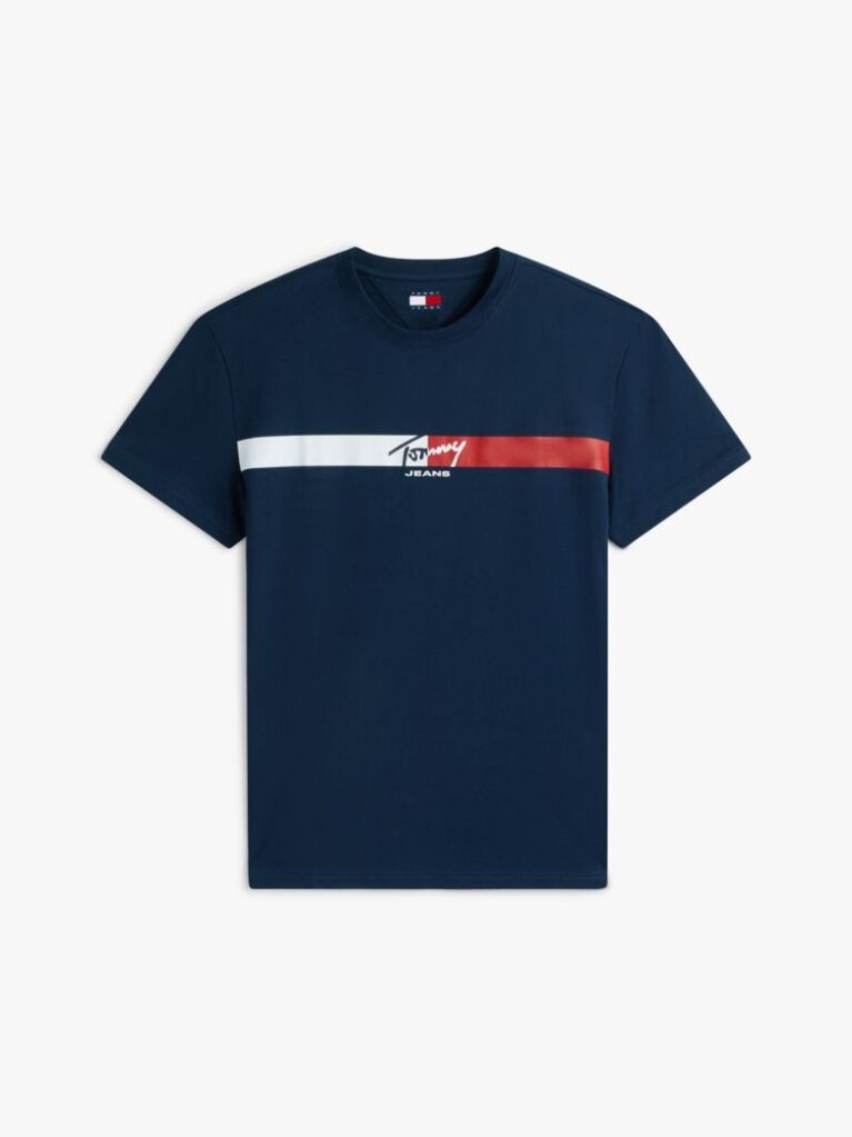 Μπλε Βαμβακερό T-Shirt Με Signature Λογότυπο  Άνδρες