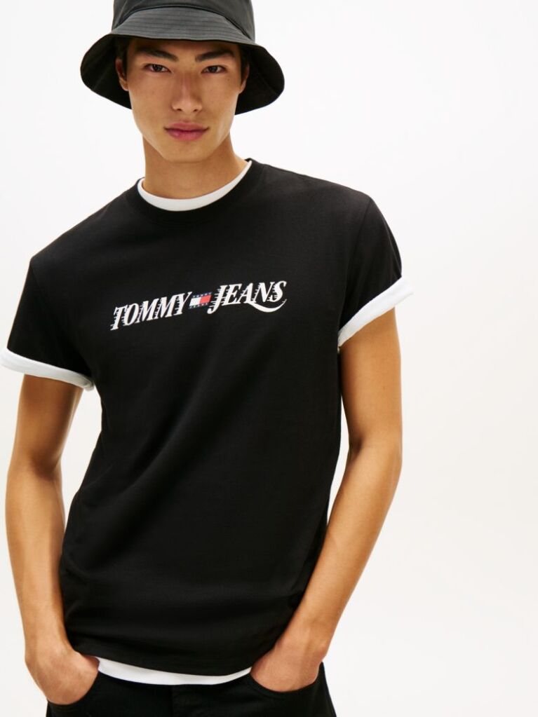 Μαύρο T-Shirt Με Κλασική Λαιμόκοψη Και Λογότυπο  Άνδρες