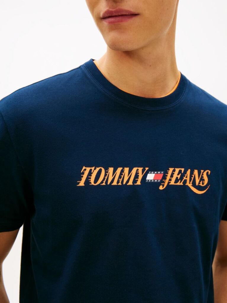 Μπλε T-Shirt Με Κλασική Λαιμόκοψη Και Λογότυπο  Άνδρες