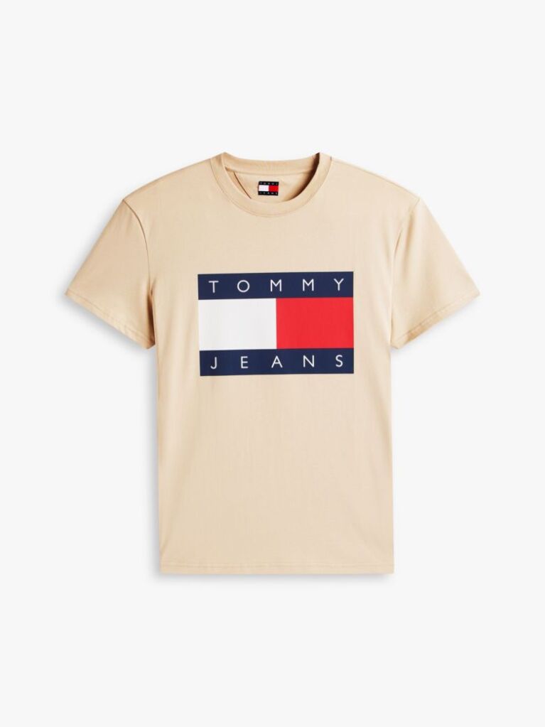 Μπεζ T-Shirt Με Κλασική Λαιμόκοψη Και Σημαία  Άνδρες