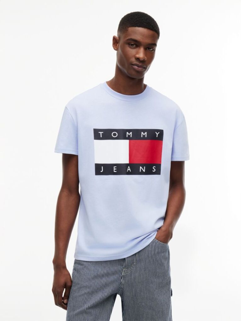Μπλε T-Shirt Με Κλασική Λαιμόκοψη Και Σημαία  Άνδρες