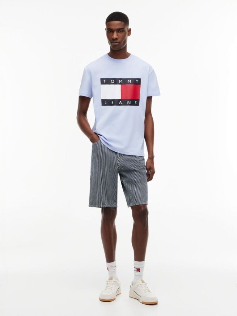 Μπλε T-Shirt Με Κλασική Λαιμόκοψη Και Σημαία  Άνδρες