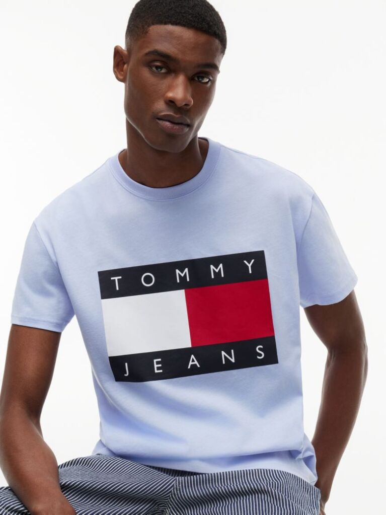 Μπλε T-Shirt Με Κλασική Λαιμόκοψη Και Σημαία  Άνδρες