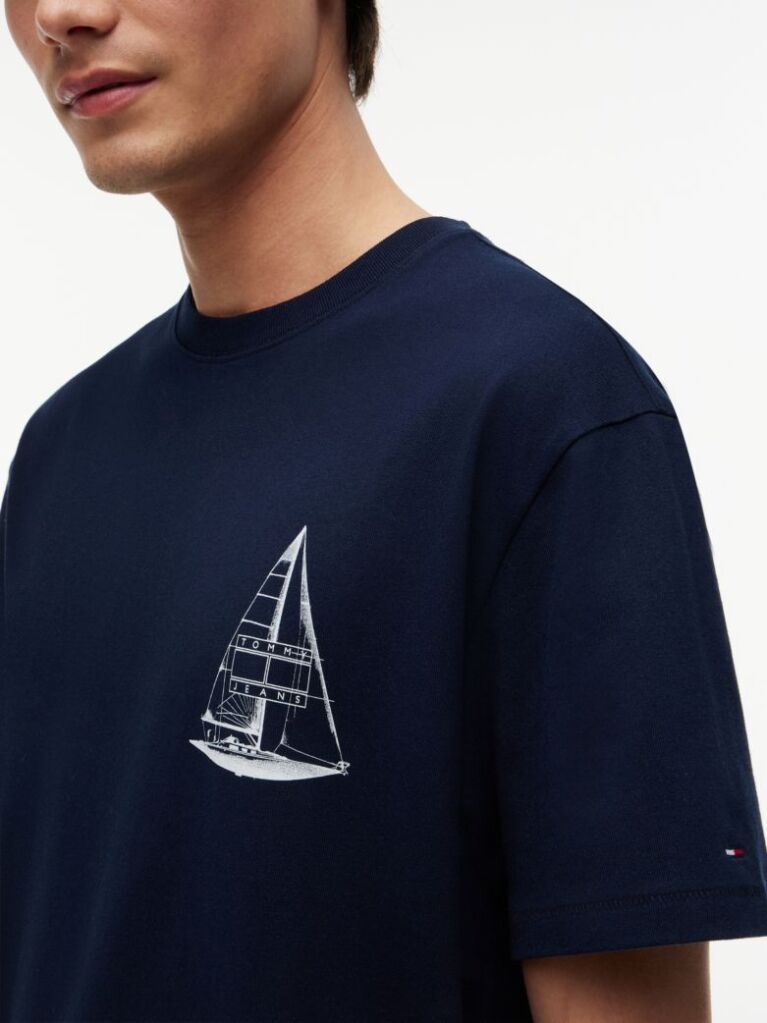 Μπλε T-Shirt Σε Άνετη Γραμμή Με Σχέδιο Στην Πλάτη  Άνδρες