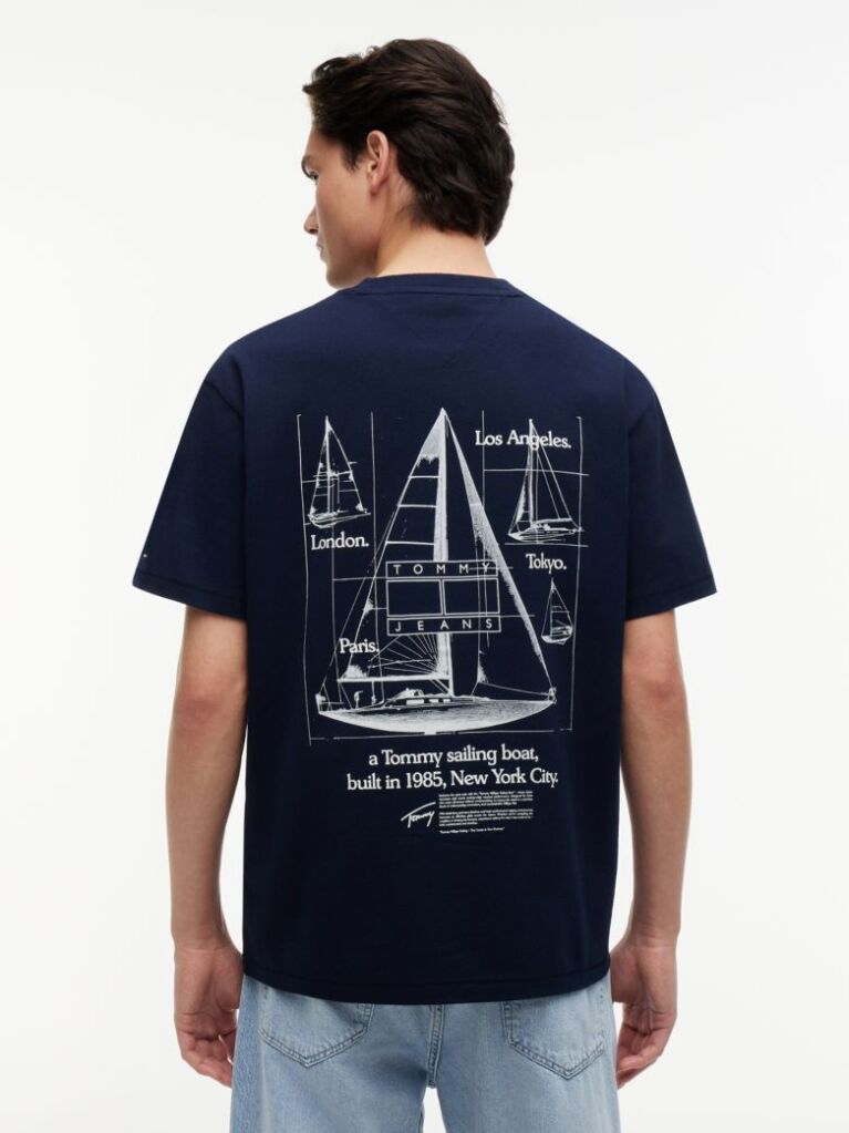 Μπλε T-Shirt Σε Άνετη Γραμμή Με Σχέδιο Στην Πλάτη  Άνδρες