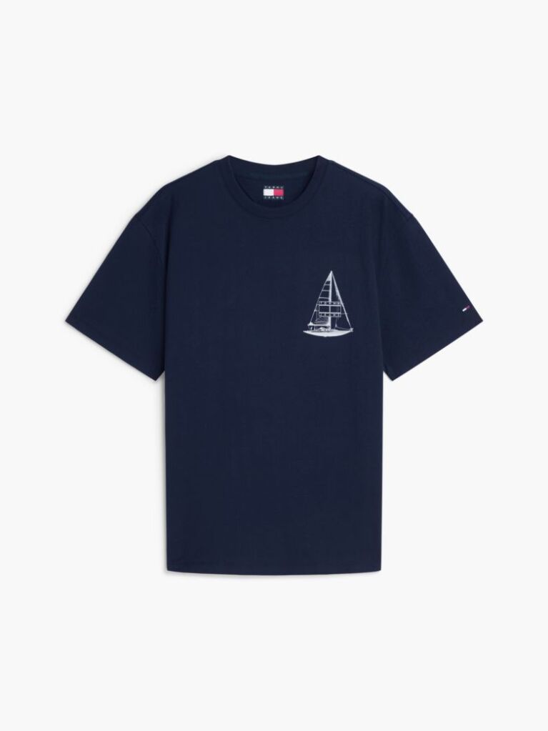 Μπλε T-Shirt Σε Άνετη Γραμμή Με Σχέδιο Στην Πλάτη  Άνδρες