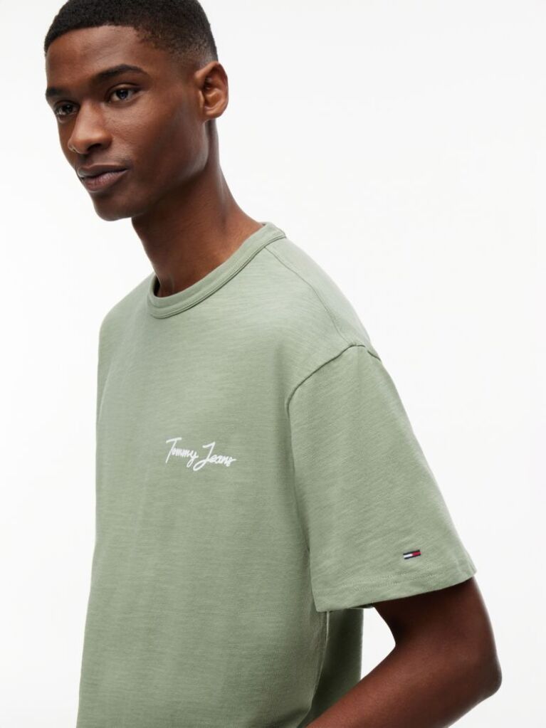 Πράσινο T-Shirt Σε Άνετη Γραμμή Με Υφή Και Σχέδιο Στην Πλάτη  Άνδρες