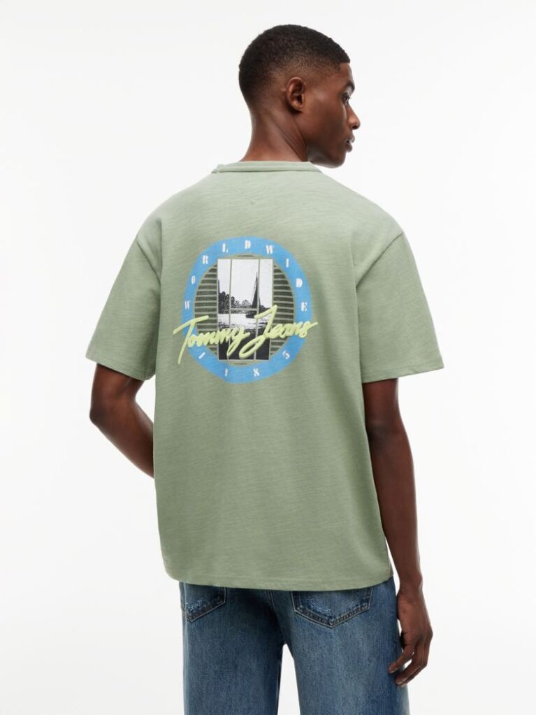 Πράσινο T-Shirt Σε Άνετη Γραμμή Με Υφή Και Σχέδιο Στην Πλάτη  Άνδρες