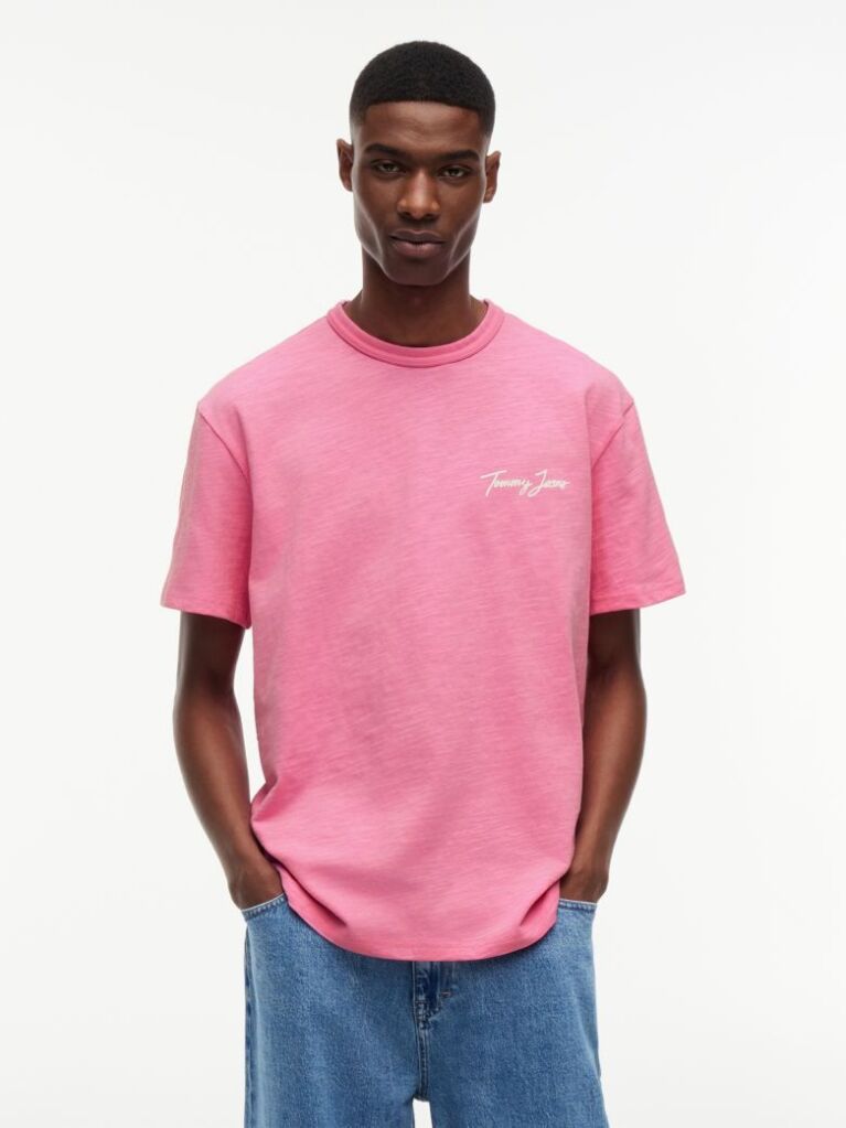Ροζ T-Shirt Σε Άνετη Γραμμή Με Υφή Και Σχέδιο Στην Πλάτη  Άνδρες