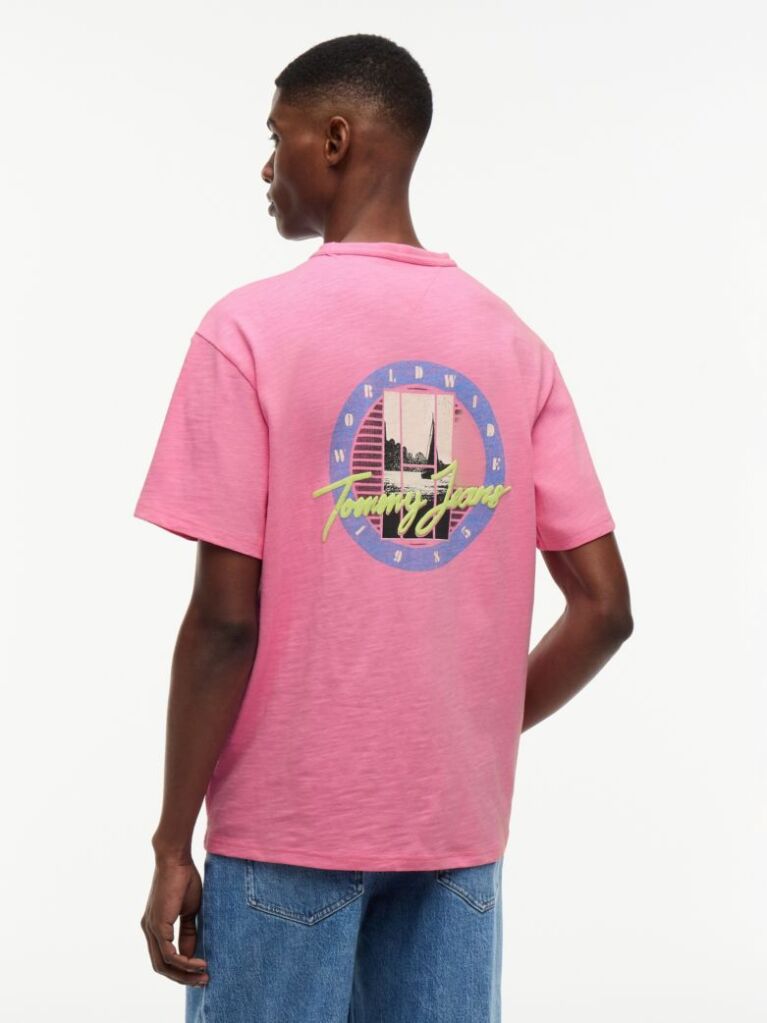 Ροζ T-Shirt Σε Άνετη Γραμμή Με Υφή Και Σχέδιο Στην Πλάτη  Άνδρες
