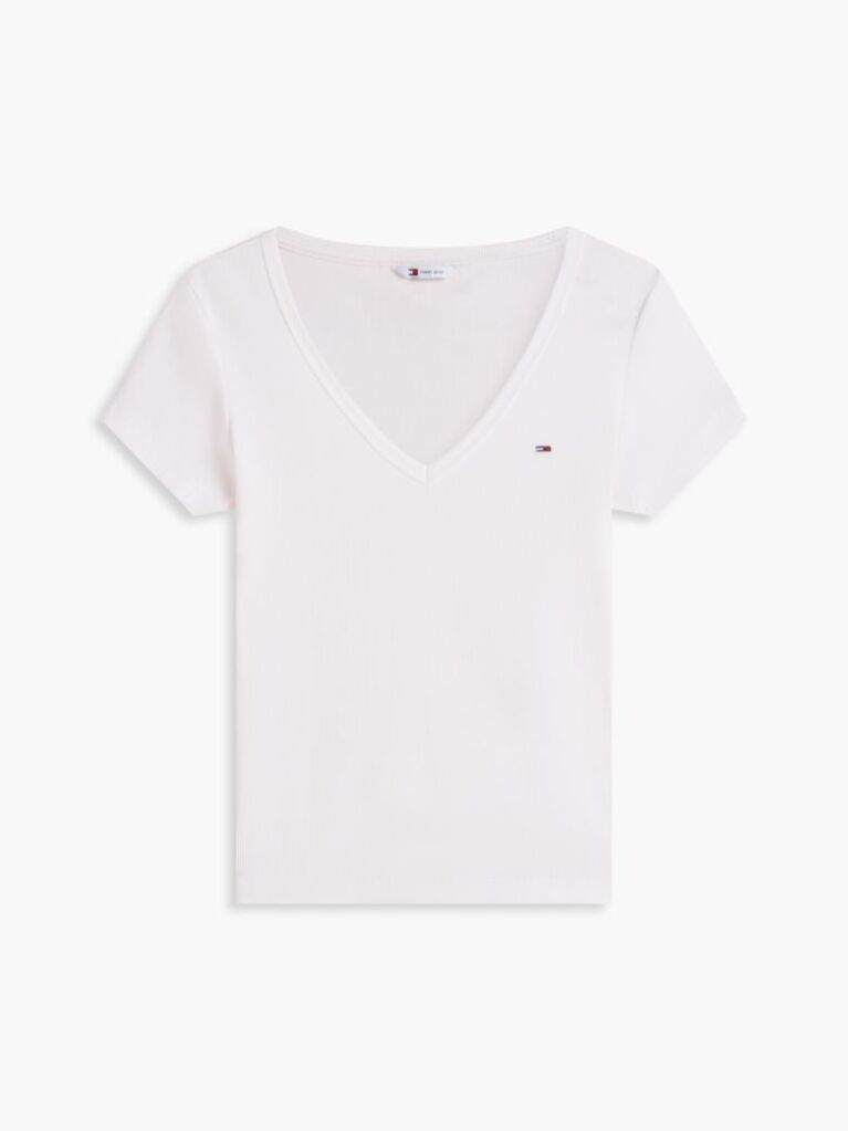 Άσπρο Essential T-Shirt Σε Slim Γραμμή Με V  Γυναίκες