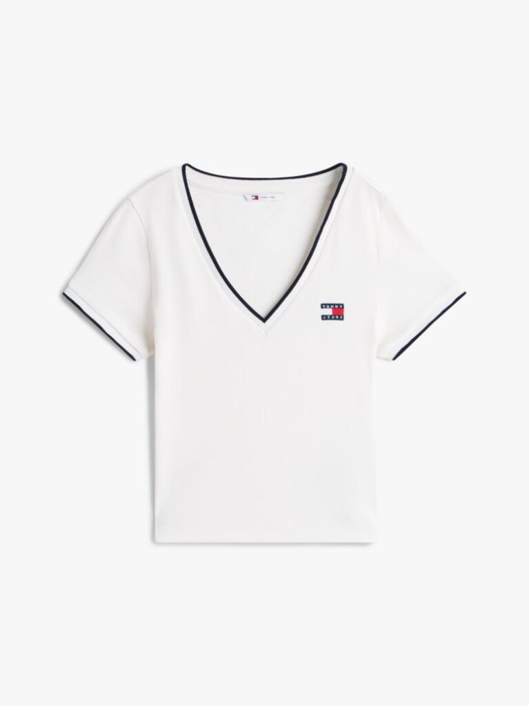 Άσπρο Slim T-Shirt Με Χαμηλή Λαιμόκοψη V  Γυναίκες