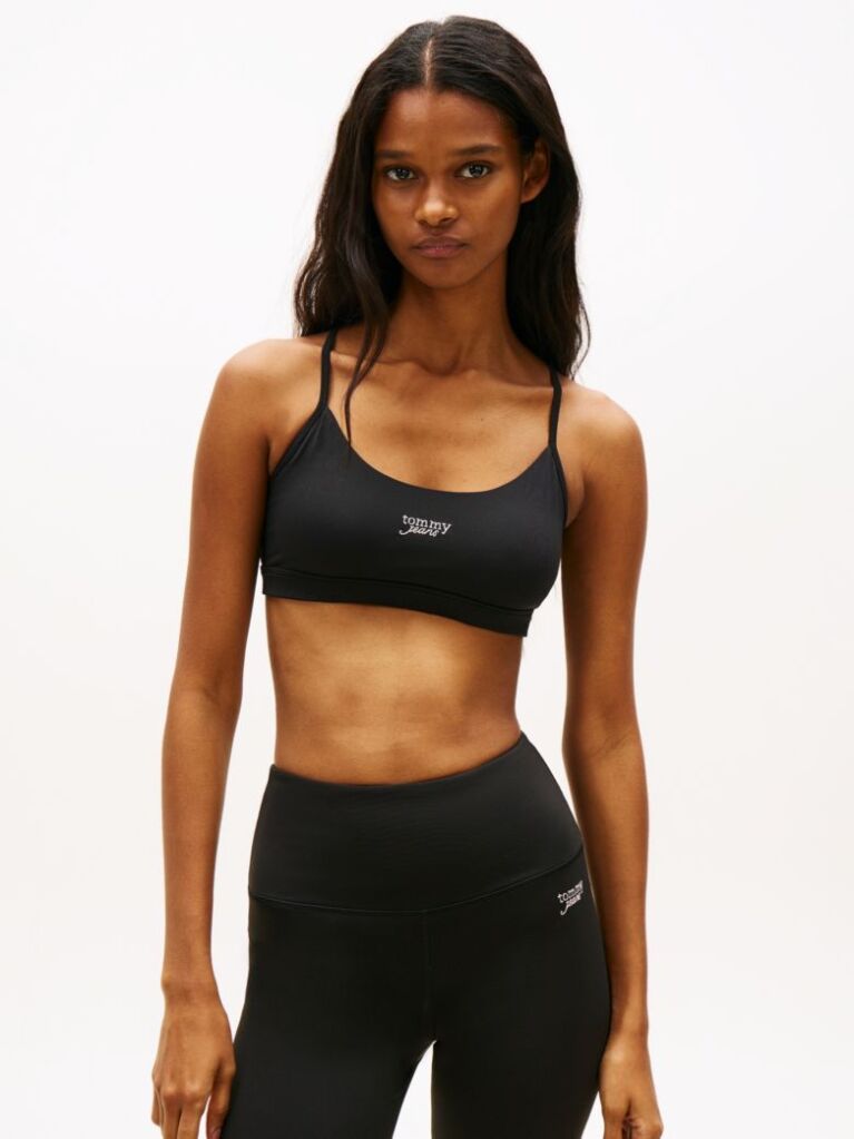 Black Athleisure Metal Logo Bralette Top  Women