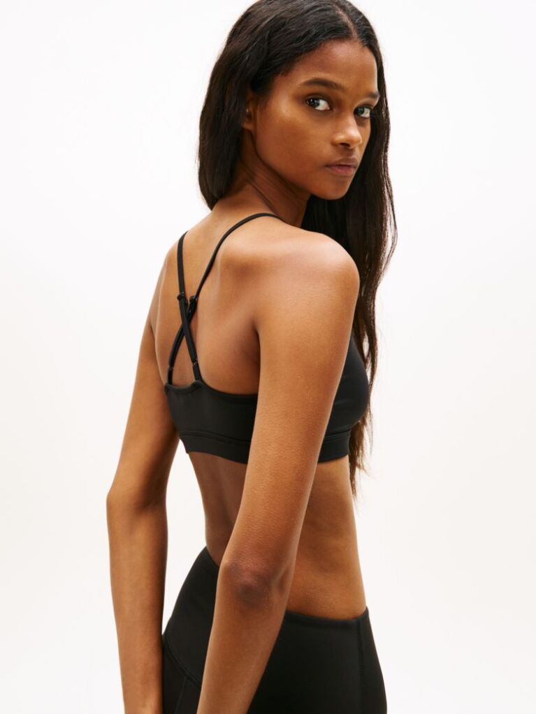 Black Athleisure Metal Logo Bralette Top  Women