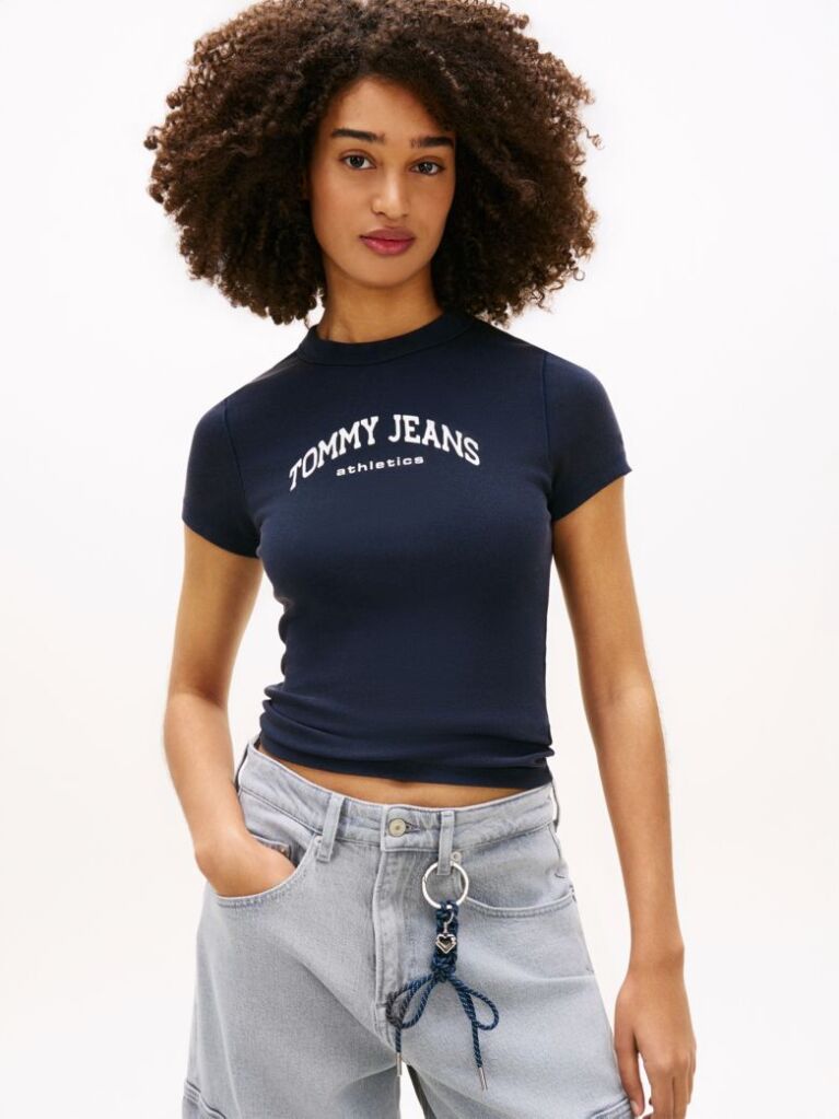 Μπλε Slim T-Shirt Με Κλασική Λαιμόκοψη Και Λογότυπο  Γυναίκες