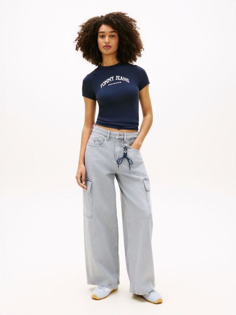 Μπλε Slim T-Shirt Με Κλασική Λαιμόκοψη Και Λογότυπο  Γυναίκες