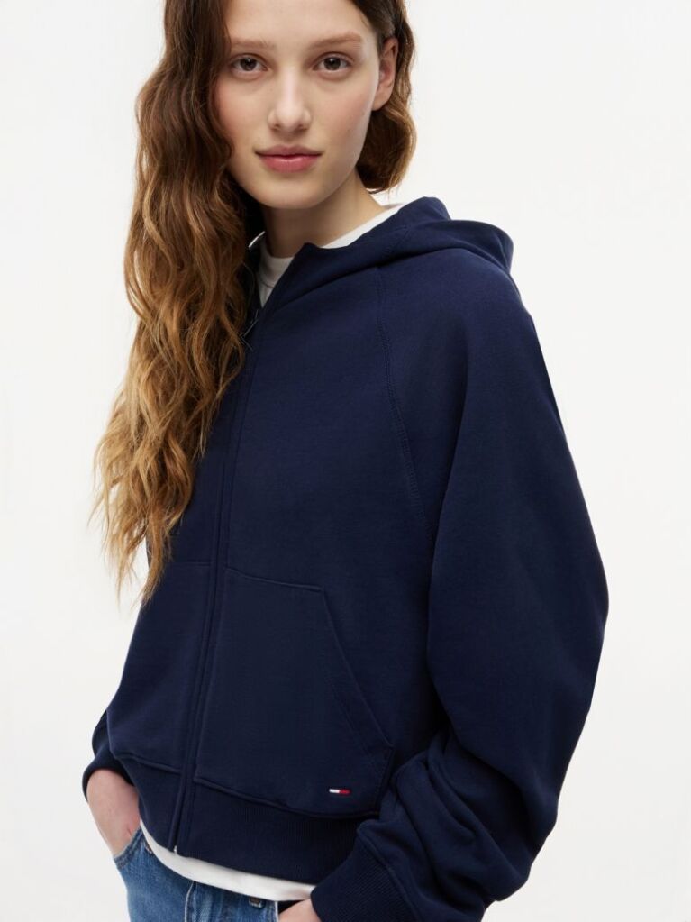 Blue Boxy Sueded Terry Zip-Thru Hoody  Women