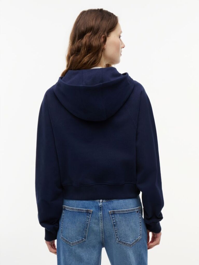Blue Boxy Sueded Terry Zip-Thru Hoody  Women