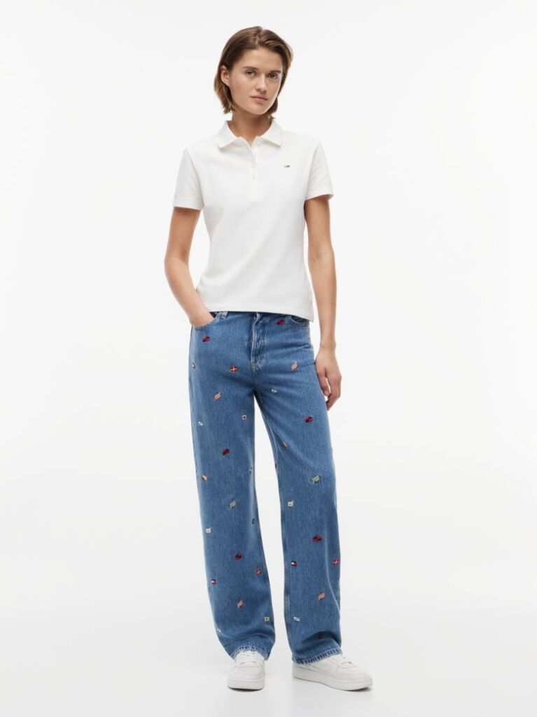 Denim Ψηλόμεσο Slim Τζιν Σε Ίσια Γραμμή Με Κεντητό Σχέδιο  Γυναίκες