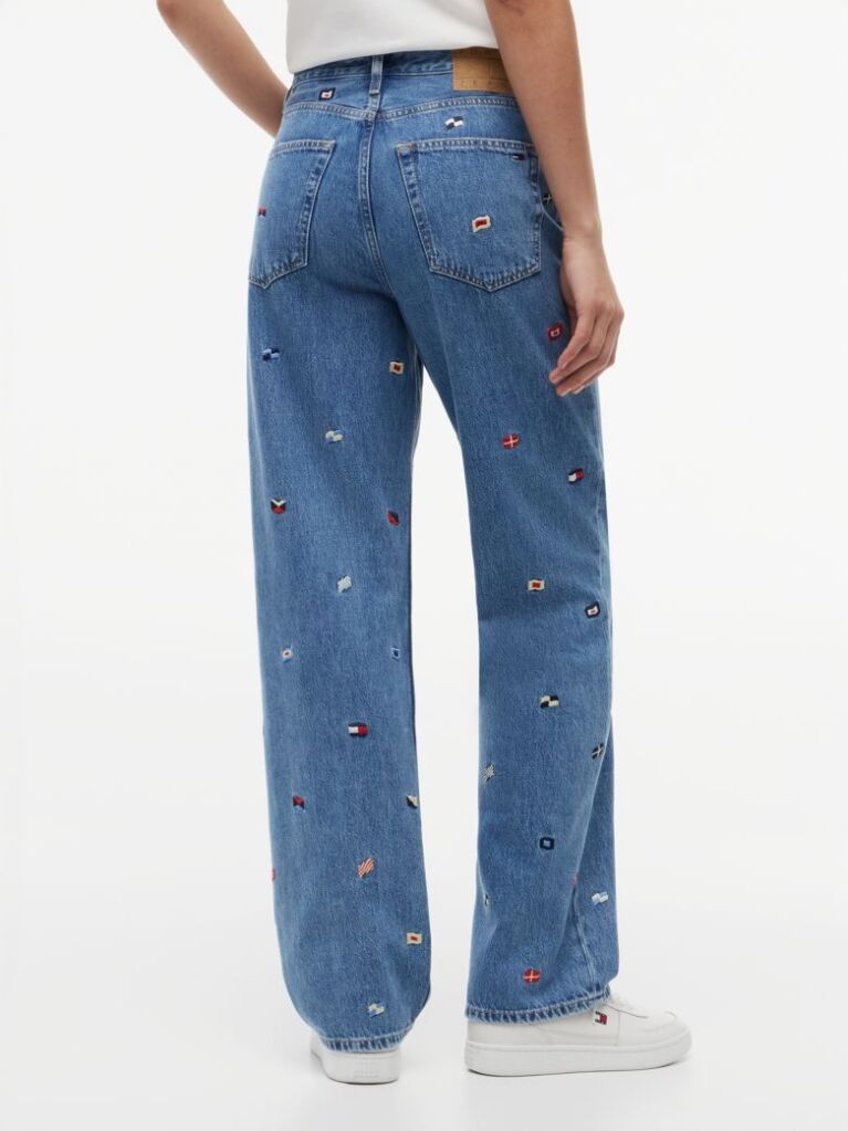Denim Ψηλόμεσο Slim Τζιν Σε Ίσια Γραμμή Με Κεντητό Σχέδιο  Γυναίκες