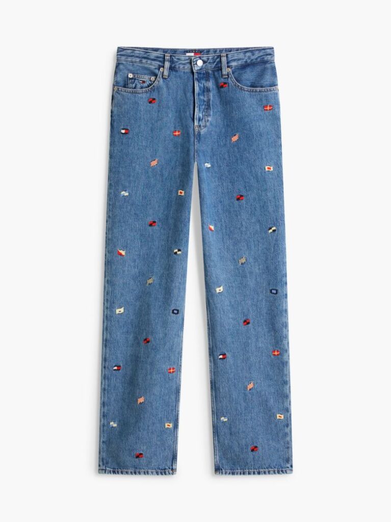Denim Ψηλόμεσο Slim Τζιν Σε Ίσια Γραμμή Με Κεντητό Σχέδιο  Γυναίκες