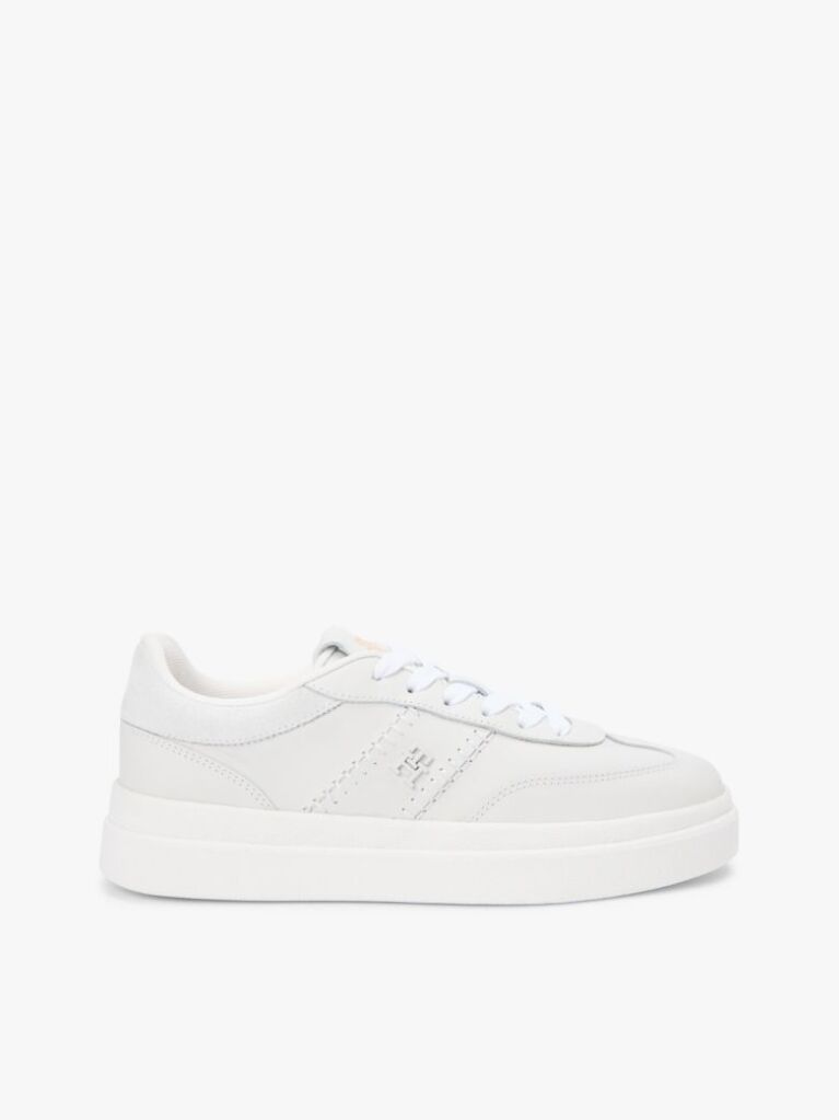 White Leather TH Monogram Court Trainers  Women