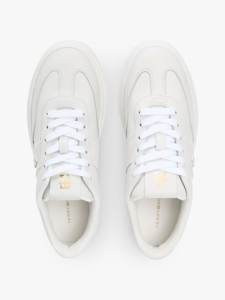 White Leather TH Monogram Court Trainers  Women