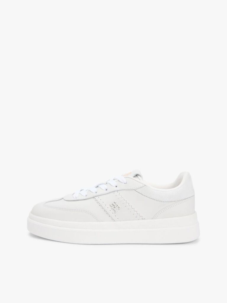 White Leather TH Monogram Court Trainers  Women