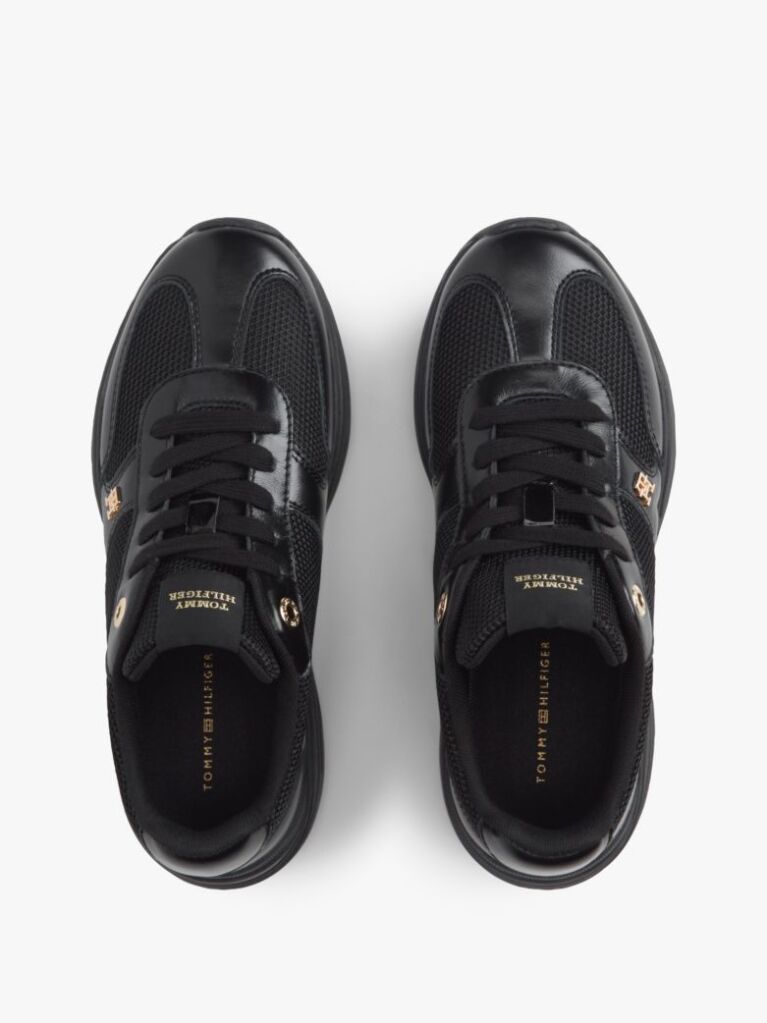 Μαύρο Δερμάτινα Sneakers Mε Μονόγραμμα TH Και Μίξη Υφών  Γυναίκες