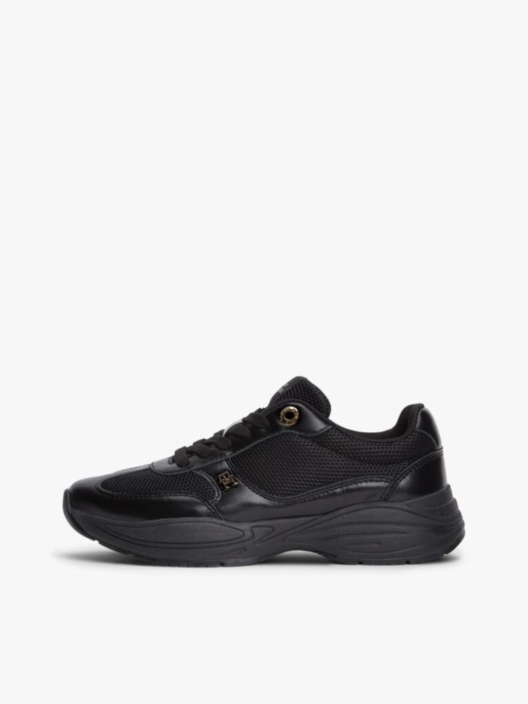 Μαύρο Δερμάτινα Sneakers Mε Μονόγραμμα TH Και Μίξη Υφών  Γυναίκες