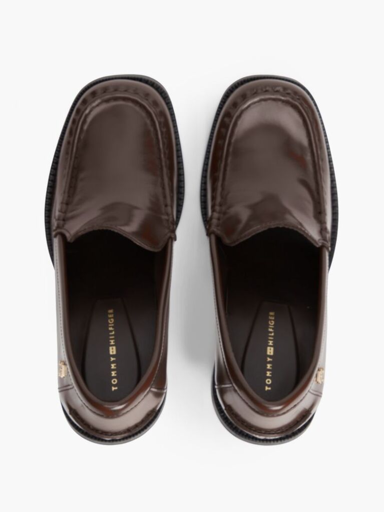 Brown Block Heel Leather Loafers  Women