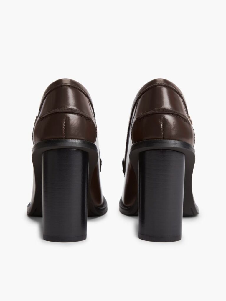 Brown Block Heel Leather Loafers  Women