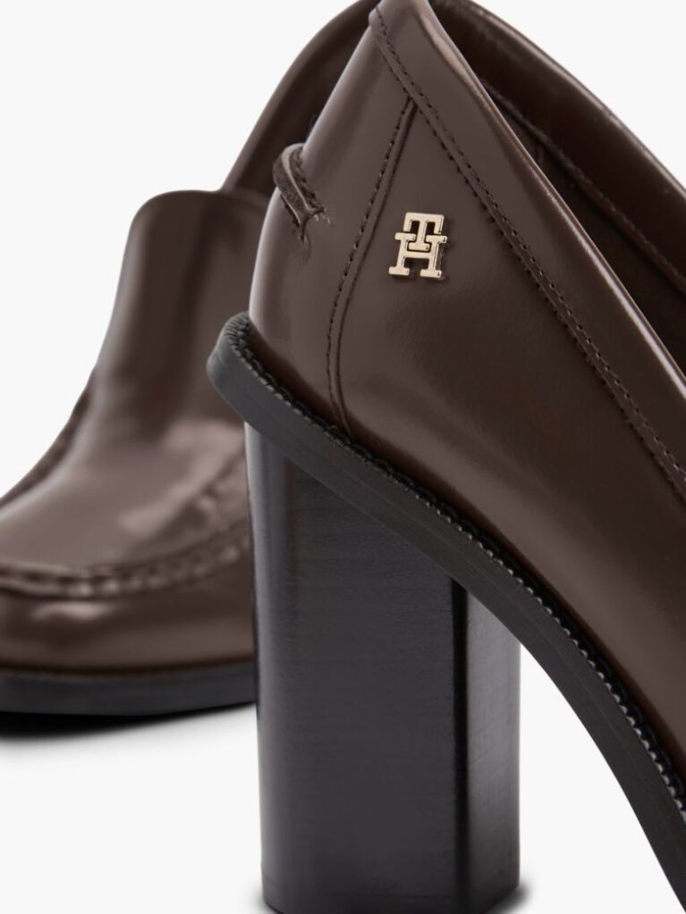 Brown Block Heel Leather Loafers  Women