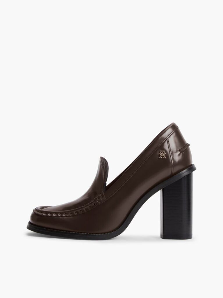Brown Block Heel Leather Loafers  Women